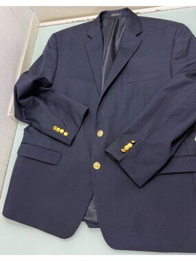 Chaps Ralph Lauren Blazer Sport Coat Jacket 48R Navy Blue Custom Gold Buttons